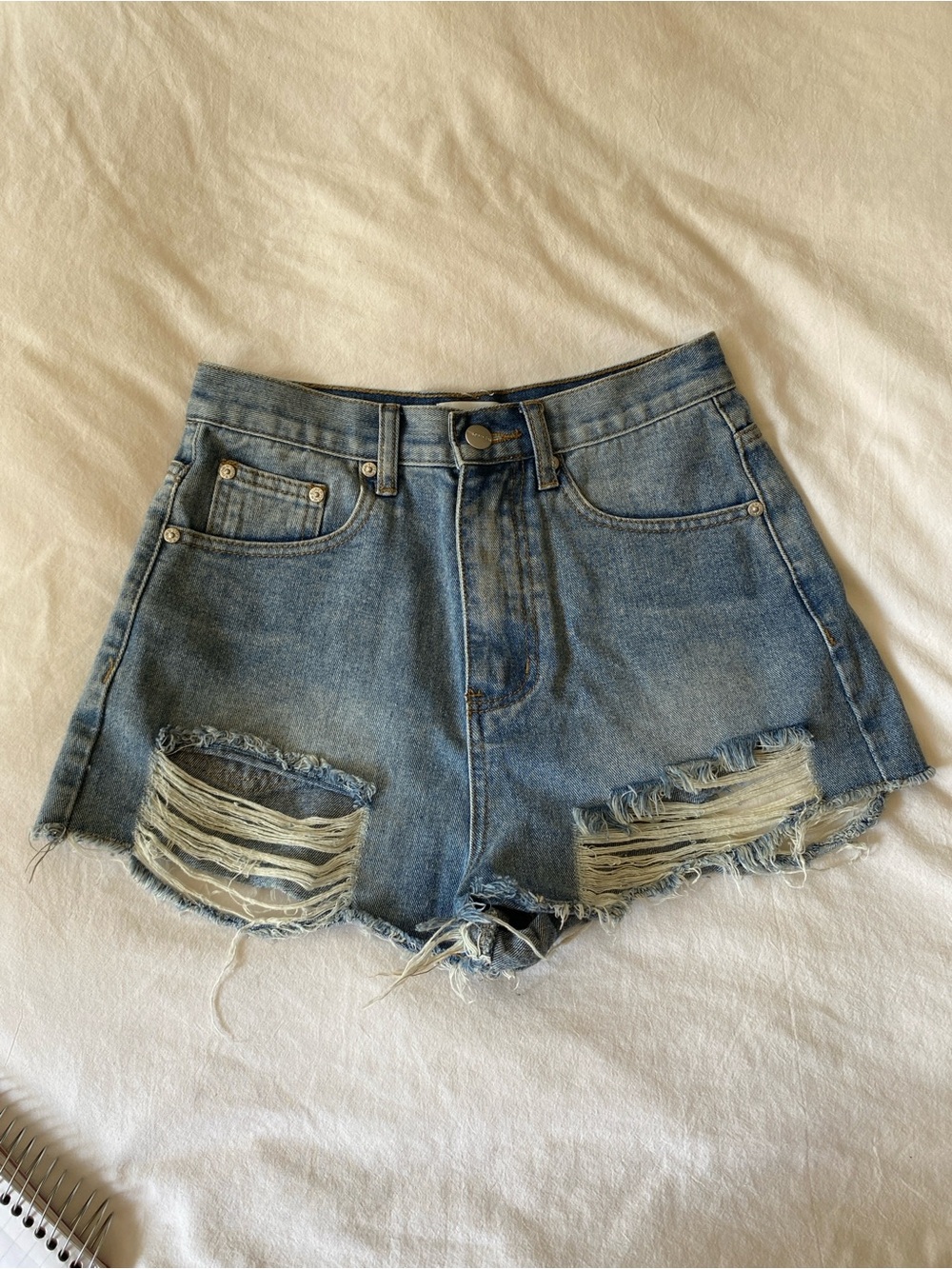 superdown Light Blue Distressed High-Rise Jean Shorts